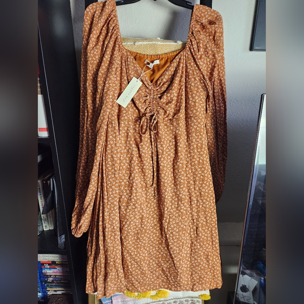 Rust Floral Long Sleeve Dress